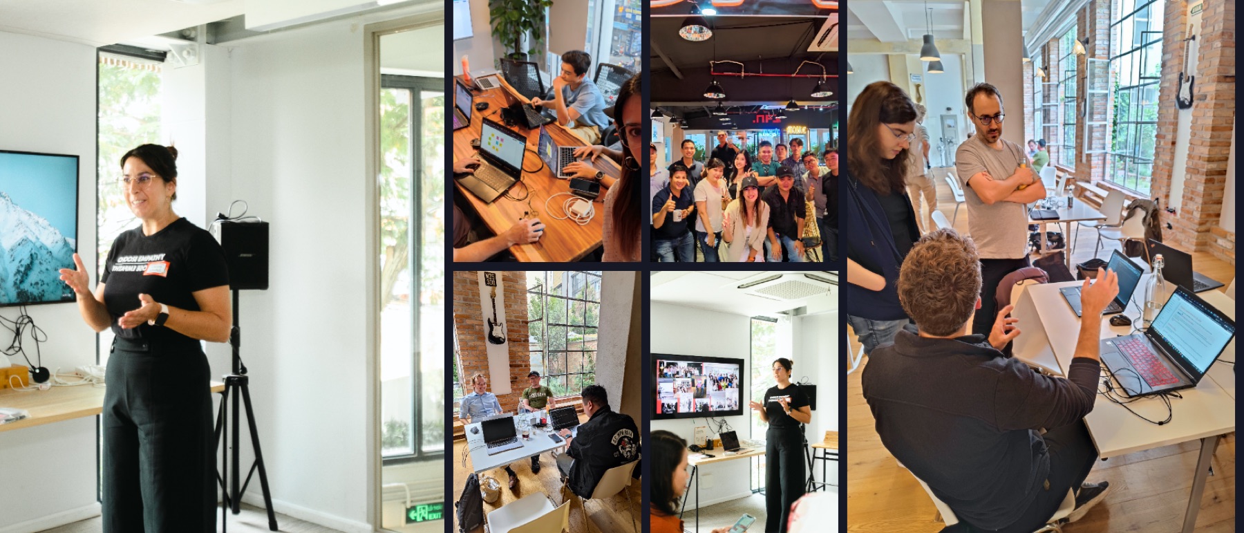 Collage of Kalina running live build sessions